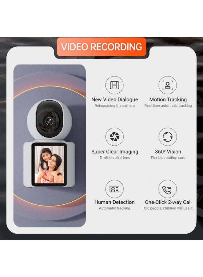 كاميرا ذكية لإجراء مكالمات الفيديو مزودة بشاشة مدمجة وصوت ثنائي الاتجاه - رؤية كاملة الوضوح بزاوية 360 درجة، وكشف الحركة والأشخاص، ورؤية ليلية، وتنبيهات عبر التطبيق، مثالية للاستخدام الداخلي والخارجي - Image 2